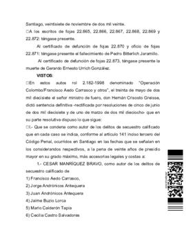 Sentencia de la Corte de Apelaciones por el secuestro de Jaime Buzio Lorca