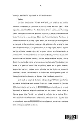 Sentencia dictada por la Corte Suprema por el secuestro de Bárbara Uribe Tamblay y Edwin Van Yurick Altamirano