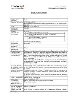 Ficha de descripción del testimonio de Erika Hennings