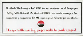 Invitación para homenajear a compañeros del MIR
