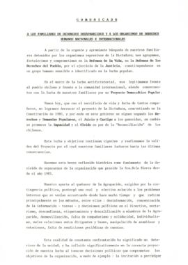Comunicado de la AFDD-LF a los Familiares de Detenidos Desaparecidos y a los organismos de Derechos Humanos Nacionales e Internacionales
