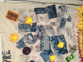 Primer plano del lado derecho del manto textil "AYER, HOY Y SIEMPRE"
