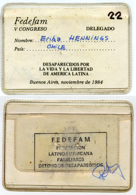 Tarjeta de asistencia de Erika Hennings a V Congreso Fedefam