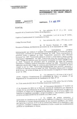 Protocolos de Intervención para el Mantenimiento del Orden Público de Carabineros (Orden General N° 002287)
