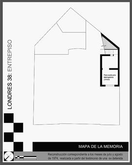 Plano del entrepiso de Londres 38 con información de 1974