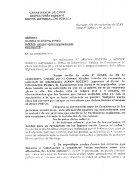 Respuesta de Carabineros a solicitud de información y reposición de los lienzos retirados de los puentes de las comunas de Santiago y Providencia